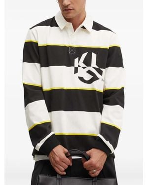 Karl Lagerfeld Logo-Print Striped Polo Shirt - White