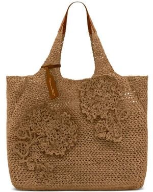Oscar de la Renta Topaz Floral-Appliqué Shoulder Bag - Brown
