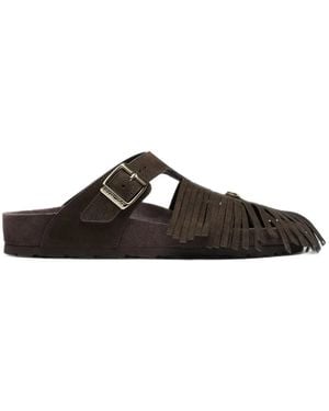 Birkenstock Fringed Buckle-Fastening Filp-Flops - Black