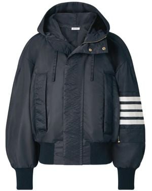 Thom Browne Veste À Capuche À 4 Bandes Signature - Blue