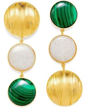 D'Estree Drop-Design Double-Stone Earrings - Green