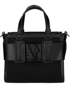 ARMANI EXCHANGE Logo-Plaque Woven Tote Bag - Black