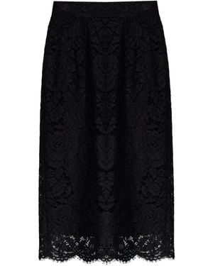 Dolce & Gabbana Lace Scalloped-Hem Midi Skirt - Black