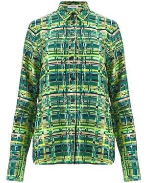Ferragamo Long-Sleeved Chequered Silk Shirt - Green