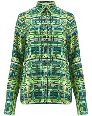 Ferragamo Long-Sleeved Chequered Silk Shirt - Green
