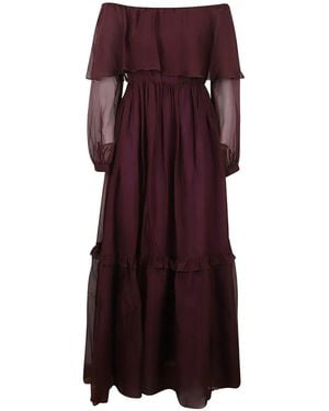 Raquel Diniz Off-Shoulder Ruffled A-Line Maxi Dress - Purple
