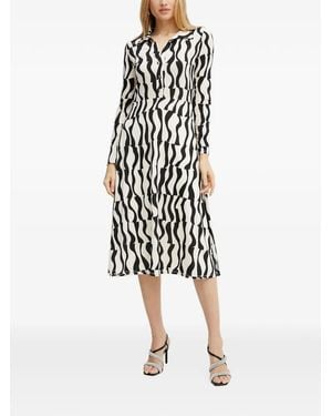 Morgan Long-Sleeve Patterned Midi Dress - White