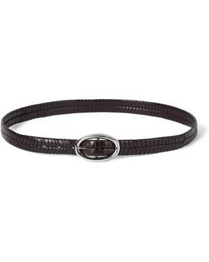 Brunello Cucinelli Chevron-Effect Braided Oval-Buckle Belt - White