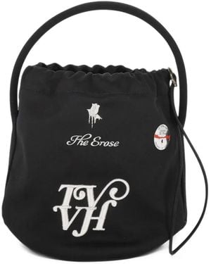 The Erose Logo-Embroidered Drawstring Bucket Bag - Black