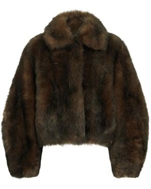 Brunello Cucinelli Soft-Shearling Outerwear Jacket With Shiny Zipper Pull - Black