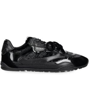 Pinko Yulia 01 Logo-Plaque Panelled Leather Trainers - Black
