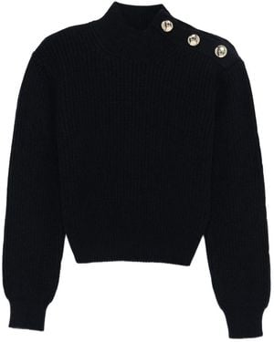 Maje High-Neck Button-Detail Sweater - Blue