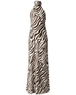 Toccin Alina Zebra-Print Halterneck Dress - White