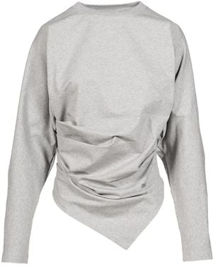 Ganni Blusa De Tejido Jersey Drapeado - Blanco
