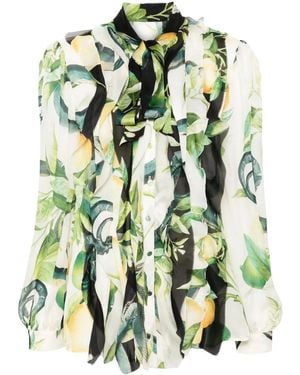 Roberto Cavalli Lemon-Print Silk Shirt - Green