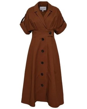 Carolina Herrera Wide-Sleeve Button-Up Shirt Dress - Brown