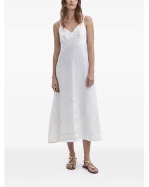 Greek Archaic Kori Embroidered V-Neck Midi Dress - White