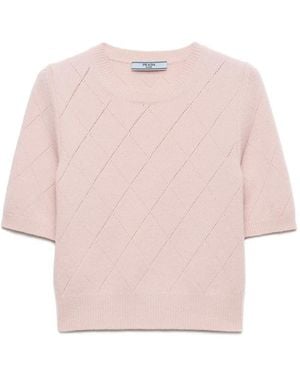 Prada Diamond-Pattern Short-Sleeved Jumper - Pink