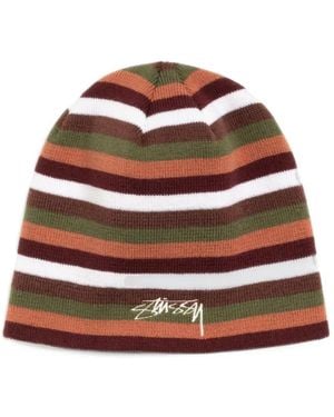 Stussy Smooth Stock Striped Beanie Hat - Brown