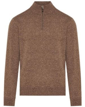 Canali Zip-Up Polo Shirt - Brown