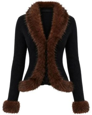 Self-Portrait Faux-Fur Knit Cardigan - Black