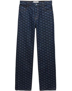 MSGM Monogram-Print Cotton Jeans - Blue