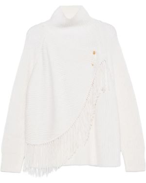 Carven Fringed High-Neck Knit - White