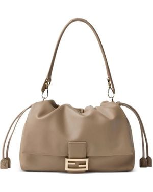 Fendi Large Baguette Soft Logo-Plaque Tote Bag - Natural