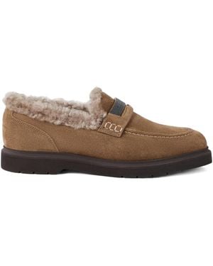 Brunello Cucinelli Shearling-Trimmed Penny Loafers - Brown