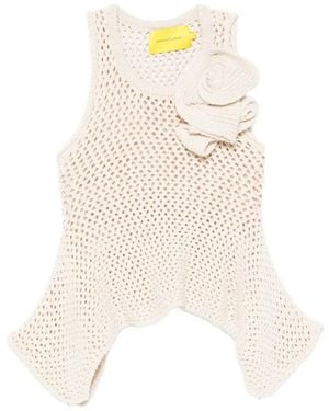 Marques'Almeida Flower Asymmetric Knit Top - White