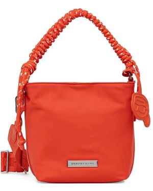KARL LAGERFELD Rope-Handle Logo-Plaque Bucket Bag - Red