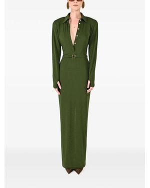 ROWEN ROSE Polo-Collar Belted Maxi Dress - Verde