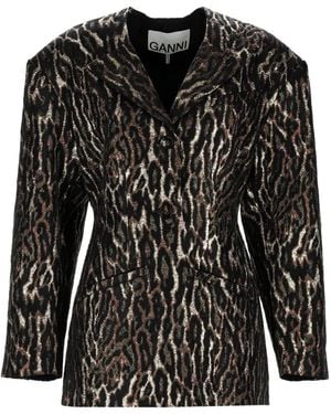Ganni Animal-Print Blazer - Black