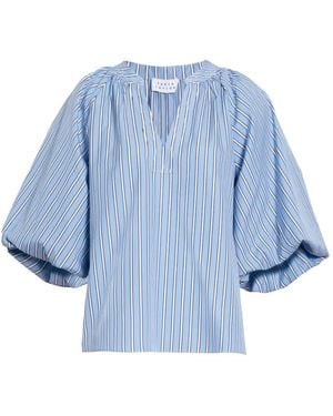 Tanya Taylor Marine Striped V-Neck Top - Blue