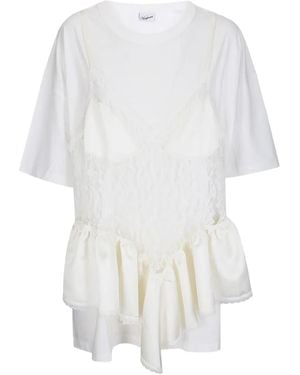 VAQUERA Lace-Overlay Ruffled T-Shirt - White