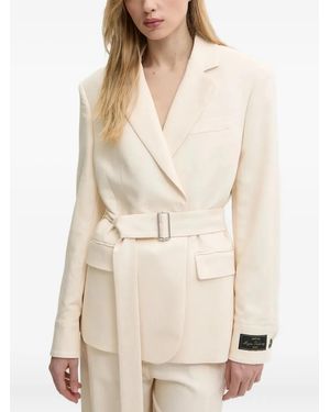 MSGM Belted Padded-Shoulder Blazer - Natural