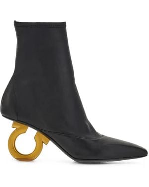 Ferragamo Gancini Pointed-Toe Ankle Boots - Black