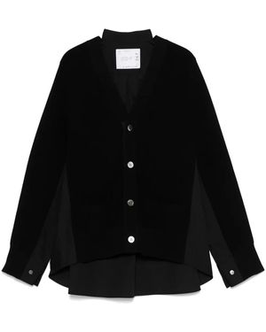 Sacai コントラストパネル カーディガン - ブラック
