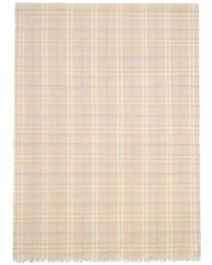 Burberry Wide Embellished Check Wool Silk Blend Scarf - Natural