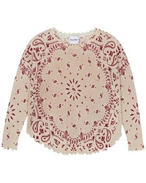 Kujten Mela Bandana Bico Paisley-Print Frayed-Edge Jumper - Pink
