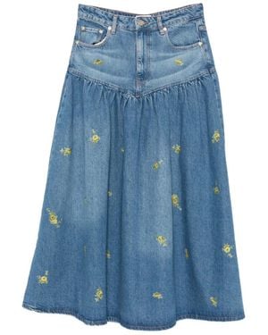 Ganni Floral-Print Maxi Skirt - Blue