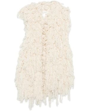 Isabel Benenato Fringed Gilet - White
