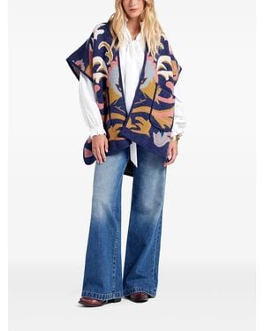 La DoubleJ Tie-Detail Printed Cape - Blue