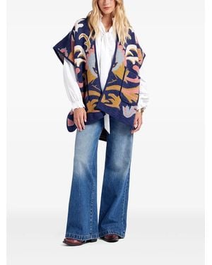 La DoubleJ Tie-Detail Printed Cape - Blue