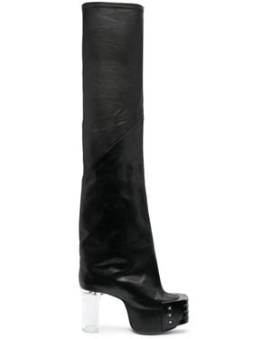 Rick Owens Flared Platform Leather Boots - Black