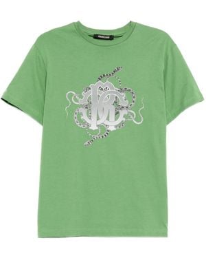 Roberto Cavalli Graphic-Print Cotton T-Shirt - Green