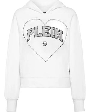 Philipp Plein Heart-Motif Rhinestone-Embellished Hoodie - Grey