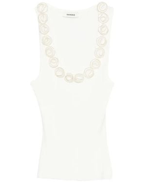 Sandro Floral-Appliqué Top - White