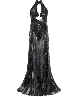Philipp Plein Zodiac-Print Halterneck Dress - White