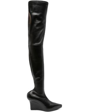 Givenchy Leather Over The Knee Heel Boots - Black
